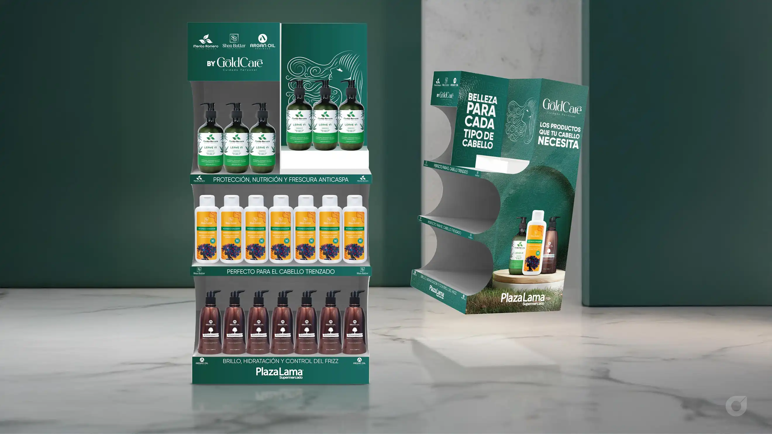 Exhibidor comercial para Gold Care.